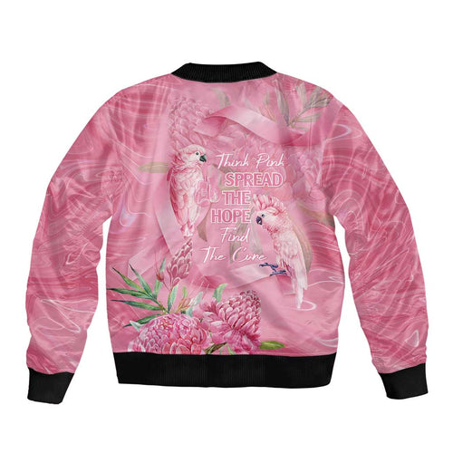Australia Breast Cancer Awareness Sleeve Zip Bomber Jacket Think Pink Cockatoos Ribbon - Aussie Hoodie