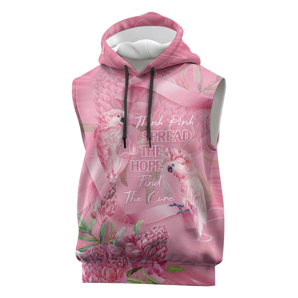 Australia Breast Cancer Awareness Sleeveless Hoodie Think Pink Cockatoos Ribbon - Aussie Hoodie