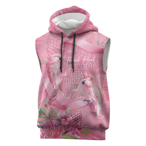 Australia Breast Cancer Awareness Sleeveless Hoodie Think Pink Cockatoos Ribbon - Aussie Hoodie