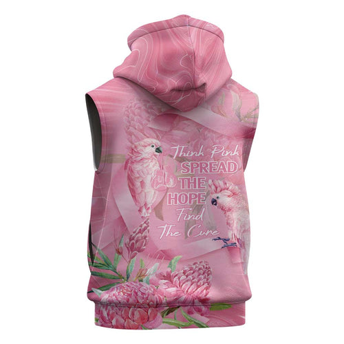 Australia Breast Cancer Awareness Sleeveless Hoodie Think Pink Cockatoos Ribbon - Aussie Hoodie