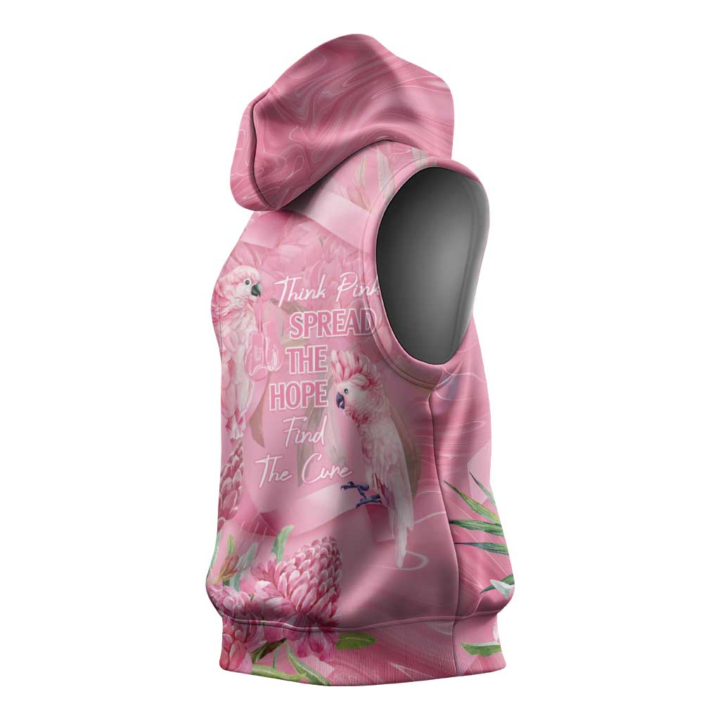 Australia Breast Cancer Awareness Sleeveless Hoodie Think Pink Cockatoos Ribbon - Aussie Hoodie