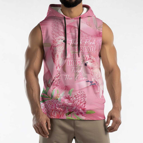 Australia Breast Cancer Awareness Sleeveless Hoodie Think Pink Cockatoos Ribbon - Aussie Hoodie