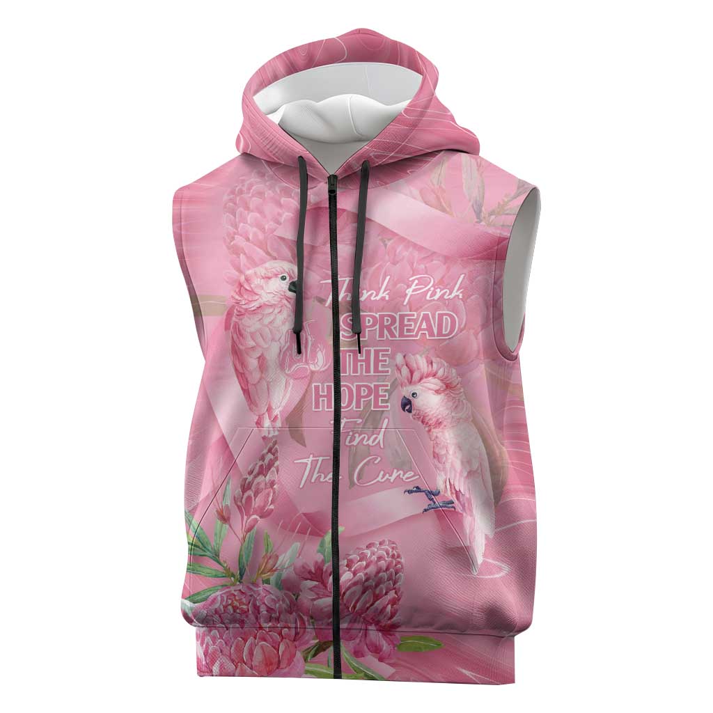 Australia Breast Cancer Awareness Sleeveless Zip Hoodie Think Pink Cockatoos Ribbon LT14