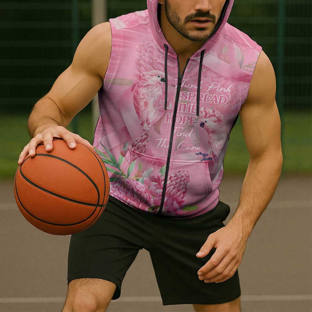 Australia Breast Cancer Awareness Sleeveless Zip Hoodie Think Pink Cockatoos Ribbon LT14