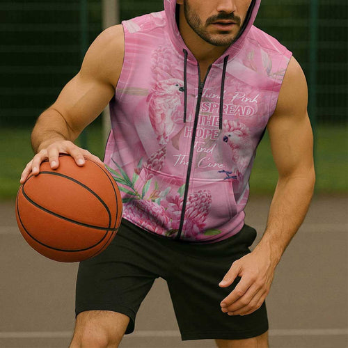 Australia Breast Cancer Awareness Sleeveless Zip Hoodie Think Pink Cockatoos Ribbon LT14