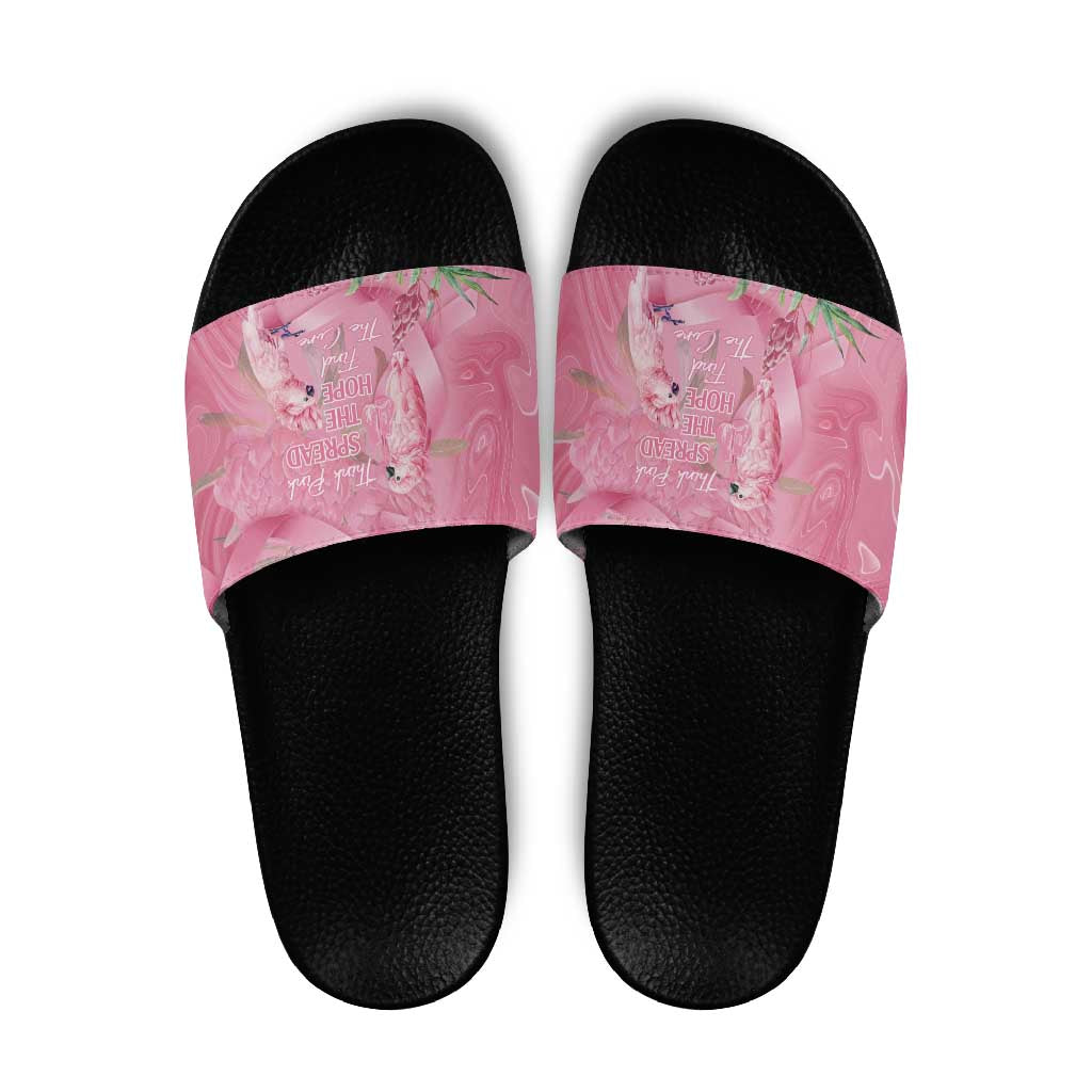 Australia Breast Cancer Awareness Slide Sandals Think Pink Cockatoos Ribbon - Aussie Hoodie