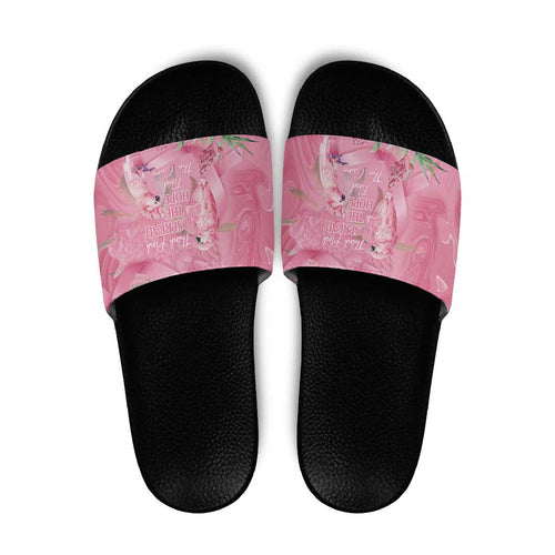 Australia Breast Cancer Awareness Slide Sandals Think Pink Cockatoos Ribbon - Aussie Hoodie