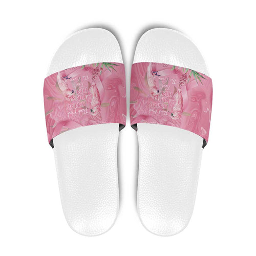 Australia Breast Cancer Awareness Slide Sandals Think Pink Cockatoos Ribbon - Aussie Hoodie