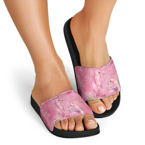 Australia Breast Cancer Awareness Slide Sandals Think Pink Cockatoos Ribbon - Aussie Hoodie