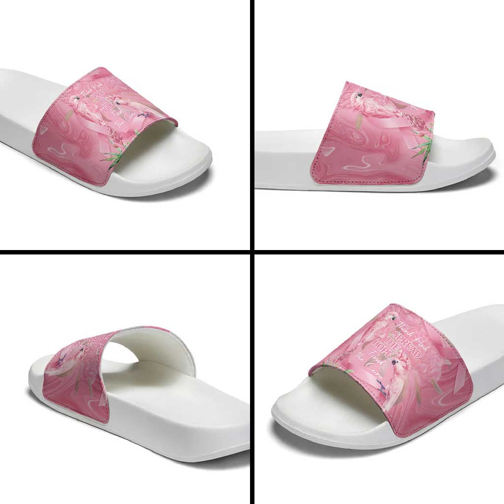 Australia Breast Cancer Awareness Slide Sandals Think Pink Cockatoos Ribbon - Aussie Hoodie
