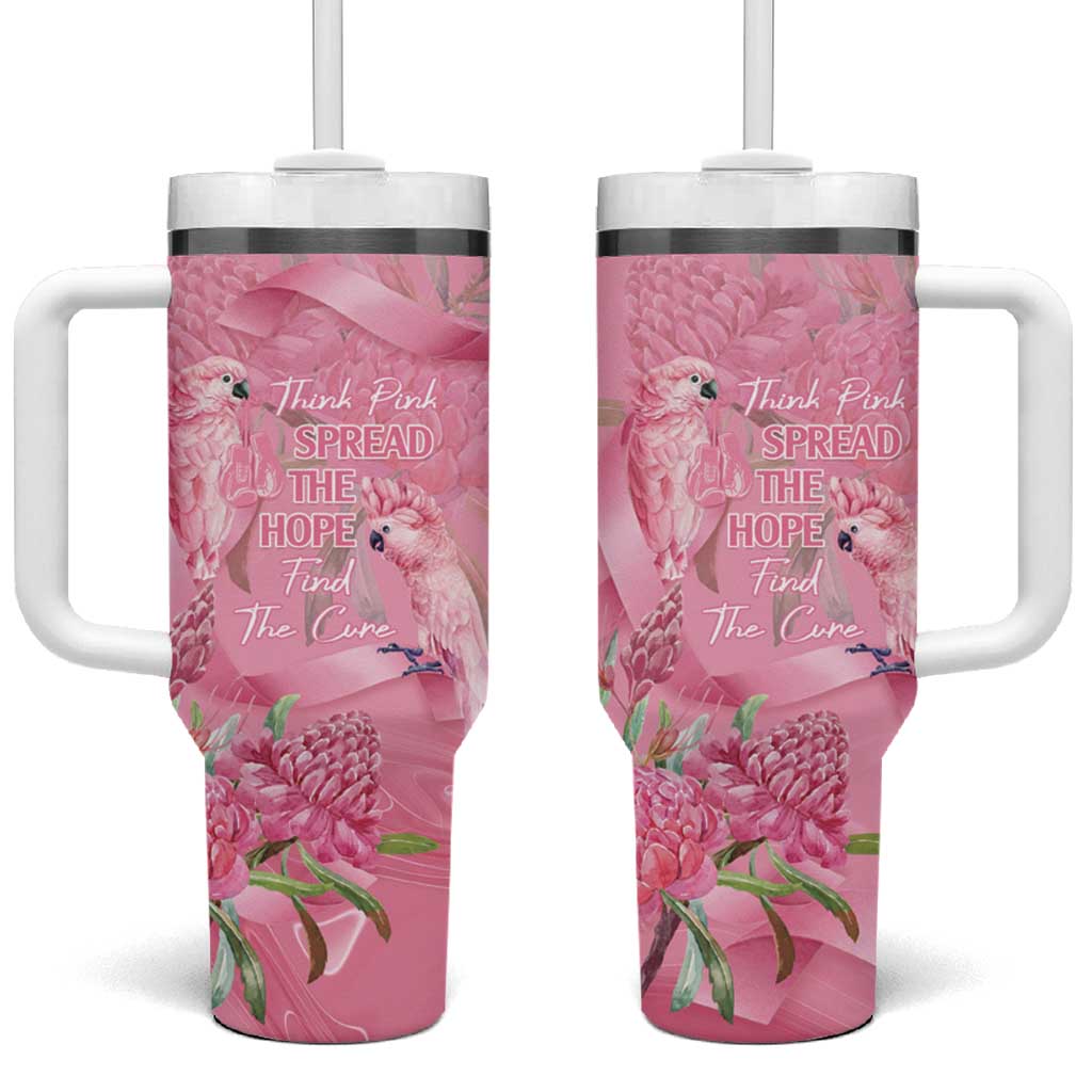 Australia Breast Cancer Awareness Tumbler With Handle Think Pink Cockatoos Ribbon - Aussie Hoodie