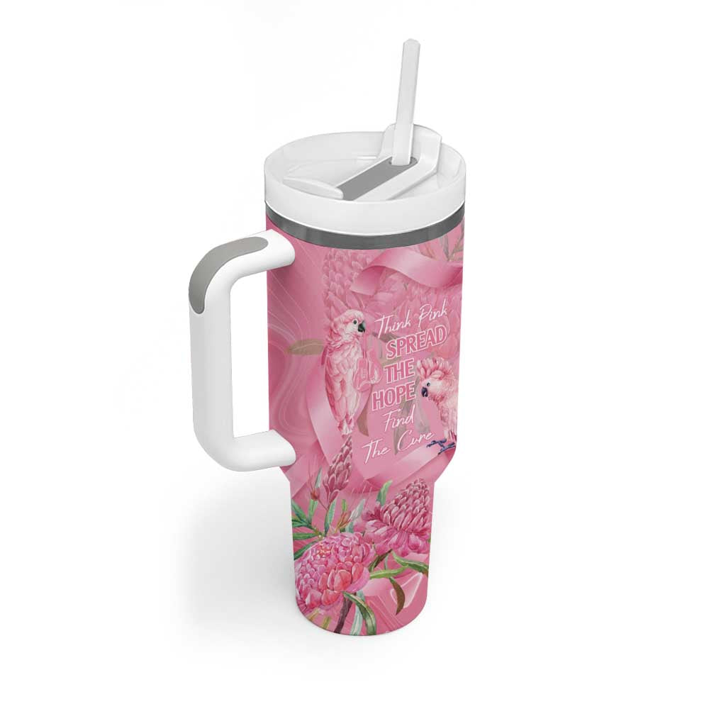 Australia Breast Cancer Awareness Tumbler With Handle Think Pink Cockatoos Ribbon - Aussie Hoodie