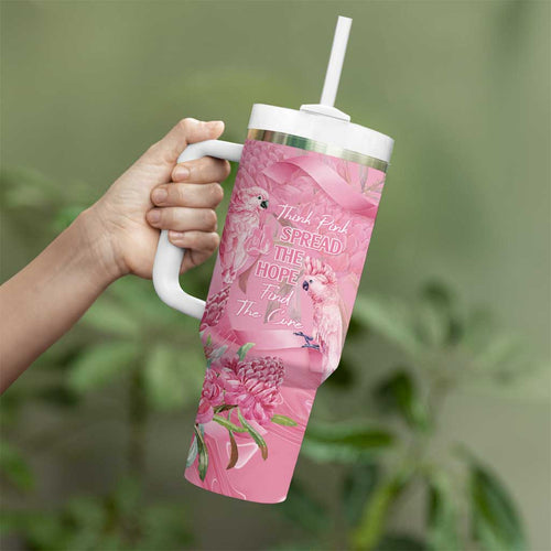 Australia Breast Cancer Awareness Tumbler With Handle Think Pink Cockatoos Ribbon - Aussie Hoodie