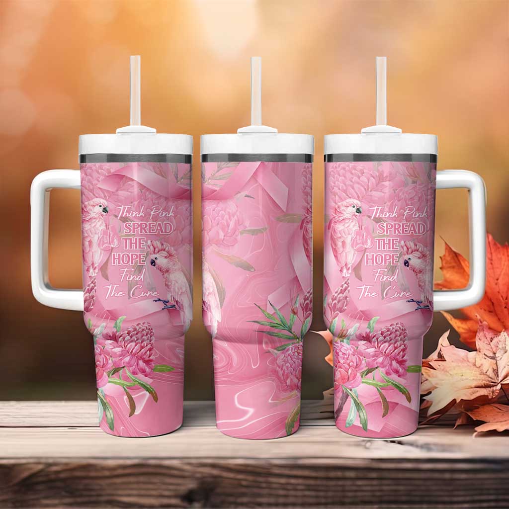 Australia Breast Cancer Awareness Tumbler With Handle Think Pink Cockatoos Ribbon - Aussie Hoodie