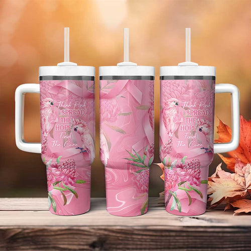 Australia Breast Cancer Awareness Tumbler With Handle Think Pink Cockatoos Ribbon - Aussie Hoodie