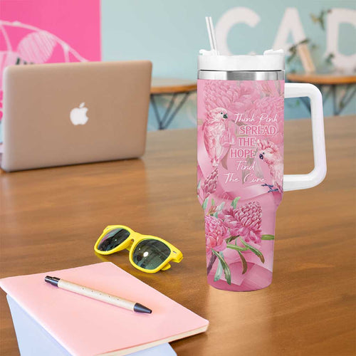 Australia Breast Cancer Awareness Tumbler With Handle Think Pink Cockatoos Ribbon - Aussie Hoodie
