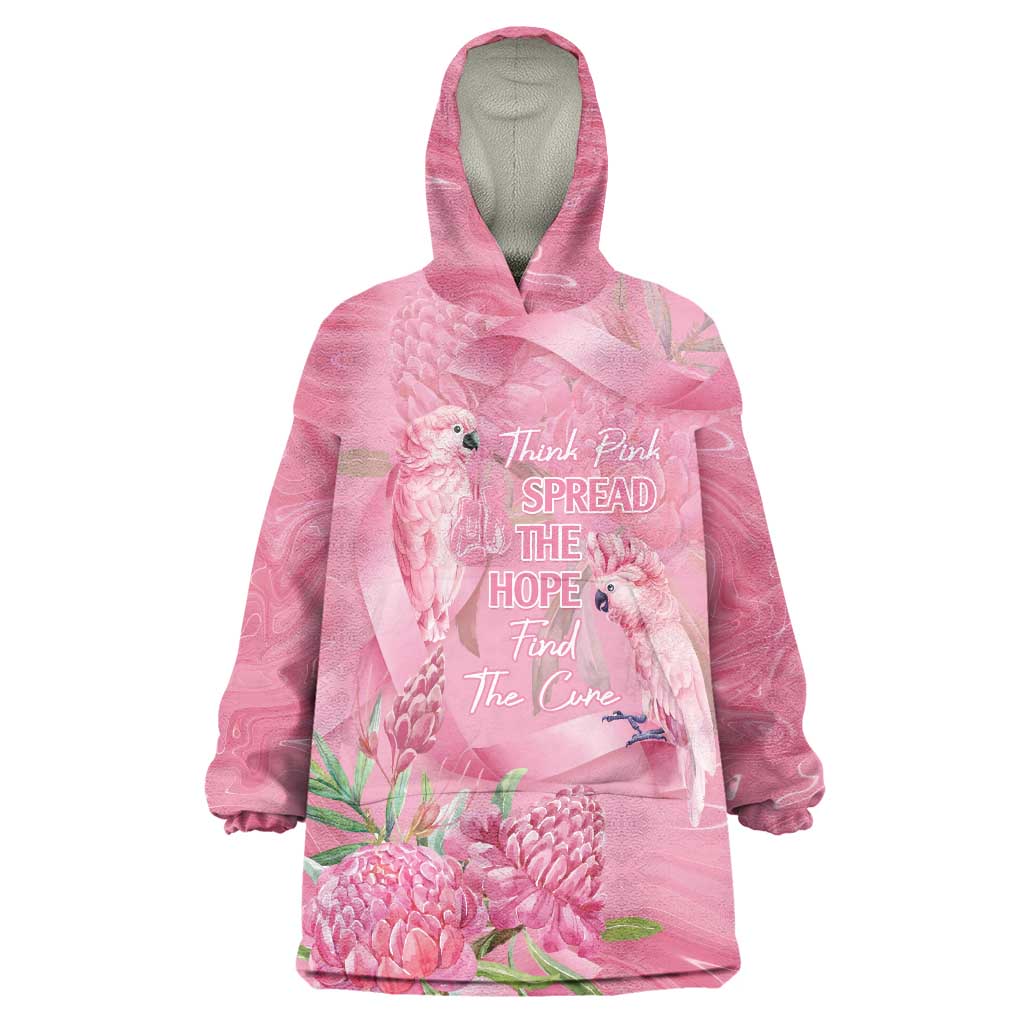 Australia Breast Cancer Awareness Wearable Blanket Hoodie Think Pink Cockatoos Ribbon - Aussie Hoodie