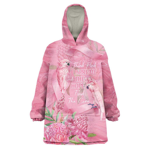 Australia Breast Cancer Awareness Wearable Blanket Hoodie Think Pink Cockatoos Ribbon - Aussie Hoodie