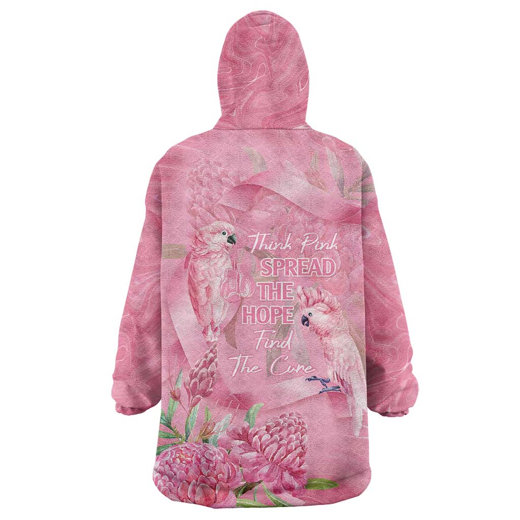 Australia Breast Cancer Awareness Wearable Blanket Hoodie Think Pink Cockatoos Ribbon - Aussie Hoodie