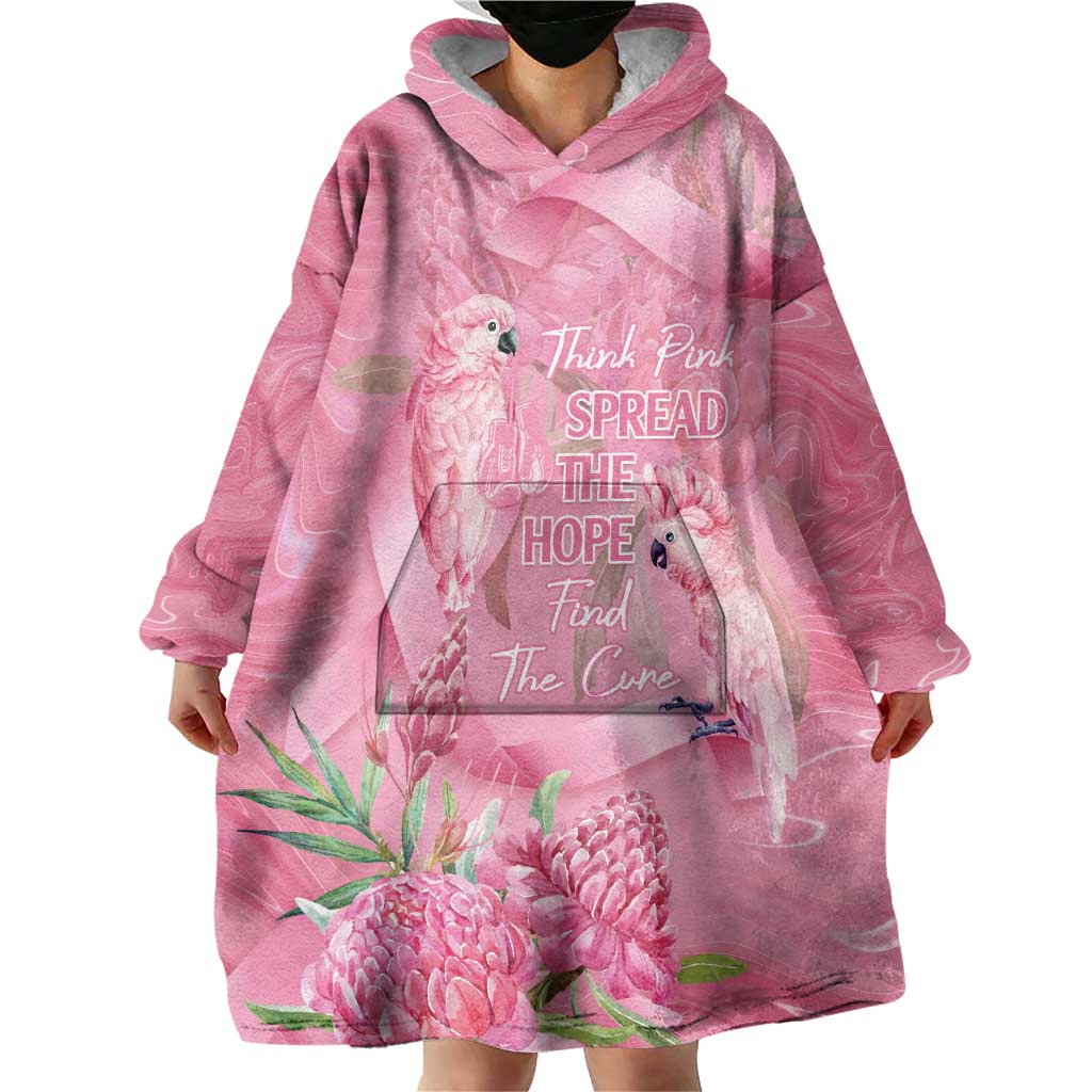 Australia Breast Cancer Awareness Wearable Blanket Hoodie Think Pink Cockatoos Ribbon - Aussie Hoodie