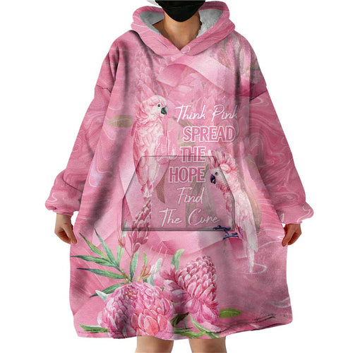 Australia Breast Cancer Awareness Wearable Blanket Hoodie Think Pink Cockatoos Ribbon - Aussie Hoodie