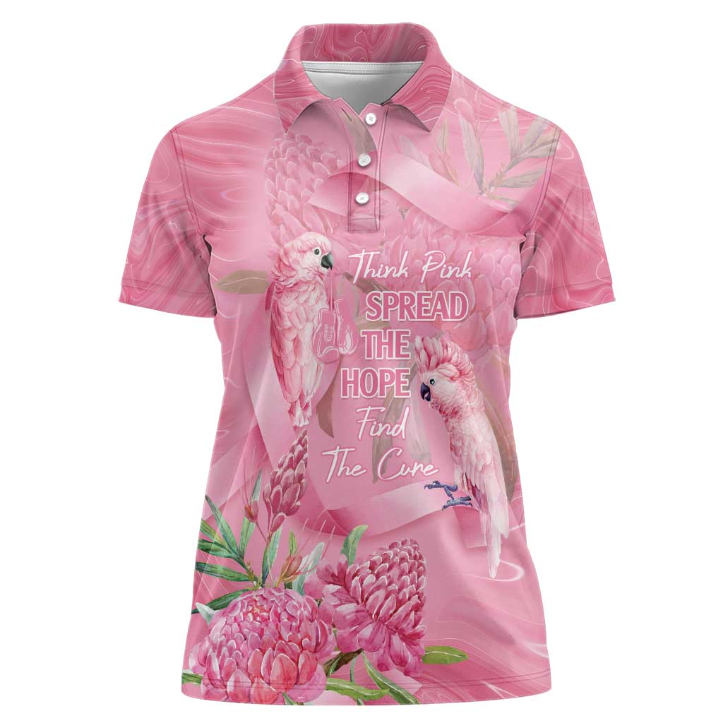 Australia Breast Cancer Awareness Women Polo Shirt Think Pink Cockatoos Ribbon - Aussie Hoodie