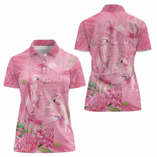 Australia Breast Cancer Awareness Women Polo Shirt Think Pink Cockatoos Ribbon - Aussie Hoodie