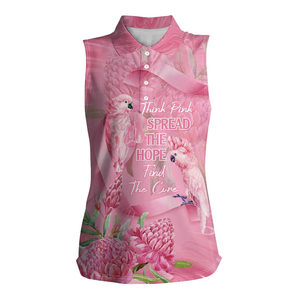 Australia Breast Cancer Awareness Women Sleeveless Polo Shirt Think Pink Cockatoos Ribbon - Aussie Hoodie