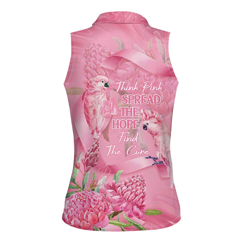Australia Breast Cancer Awareness Women Sleeveless Polo Shirt Think Pink Cockatoos Ribbon - Aussie Hoodie