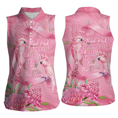 Australia Breast Cancer Awareness Women Sleeveless Polo Shirt Think Pink Cockatoos Ribbon - Aussie Hoodie