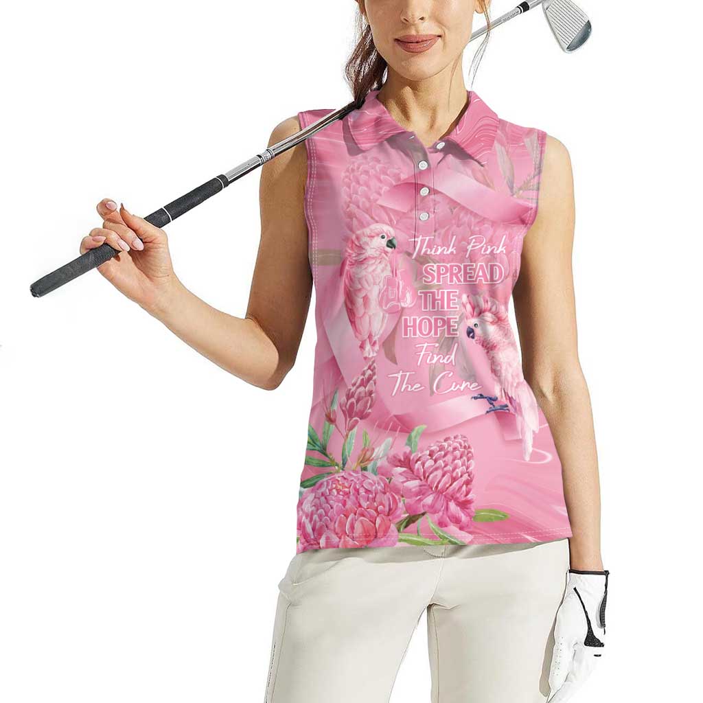Australia Breast Cancer Awareness Women Sleeveless Polo Shirt Think Pink Cockatoos Ribbon - Aussie Hoodie