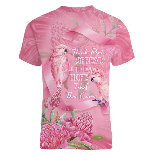 Australia Breast Cancer Awareness Women V-Neck T-Shirt Think Pink Cockatoos Ribbon - Aussie Hoodie