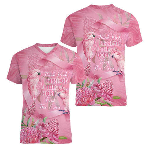 Australia Breast Cancer Awareness Women V-Neck T-Shirt Think Pink Cockatoos Ribbon - Aussie Hoodie