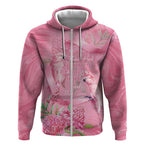 Australia Breast Cancer Awareness Zip Hoodie Think Pink Cockatoos Ribbon - Aussie Hoodie