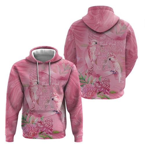 Australia Breast Cancer Awareness Zip Hoodie Think Pink Cockatoos Ribbon - Aussie Hoodie