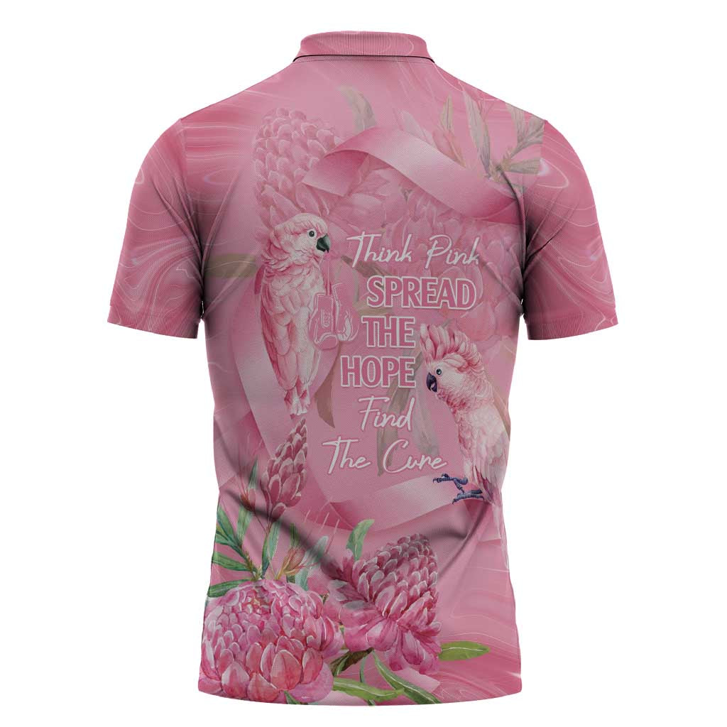 Australia Breast Cancer Awareness Zipper Polo Shirt Think Pink Cockatoos Ribbon - Aussie Hoodie