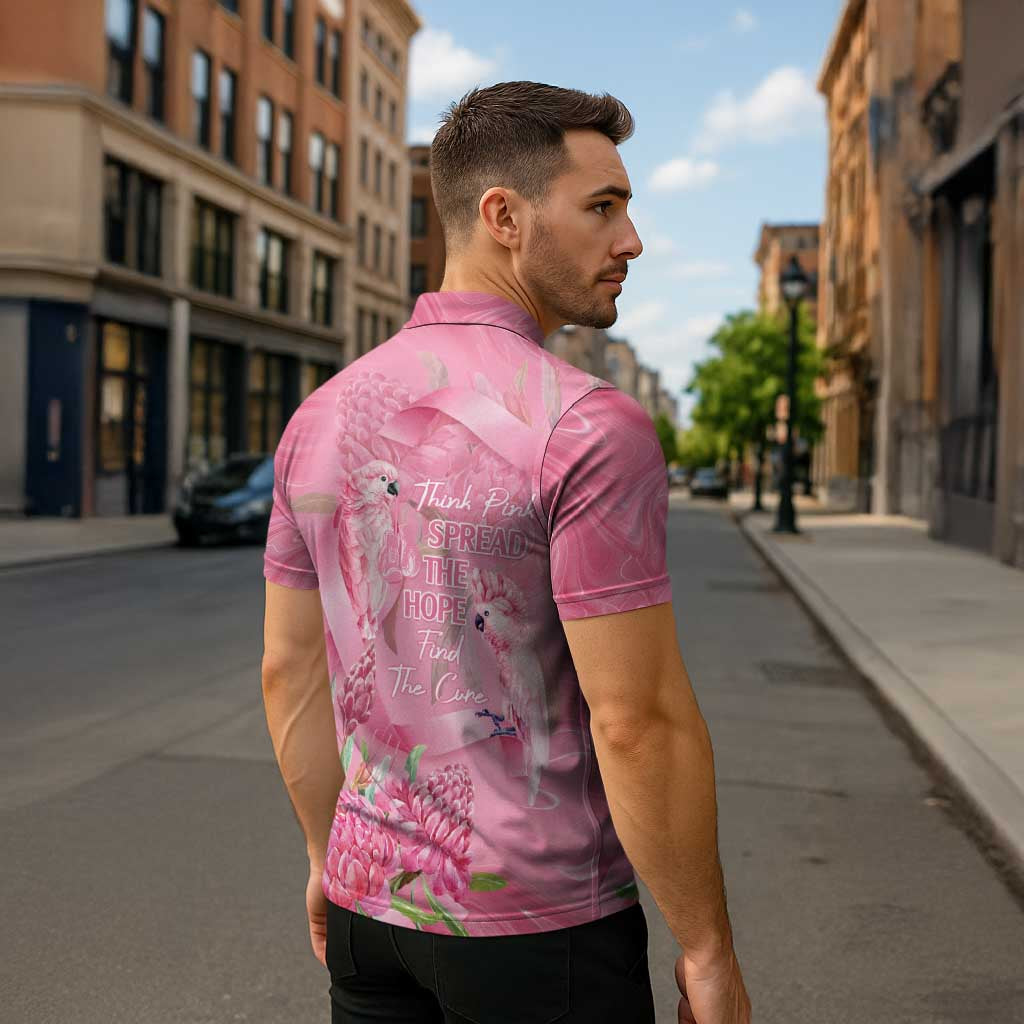 Australia Breast Cancer Awareness Zipper Polo Shirt Think Pink Cockatoos Ribbon - Aussie Hoodie
