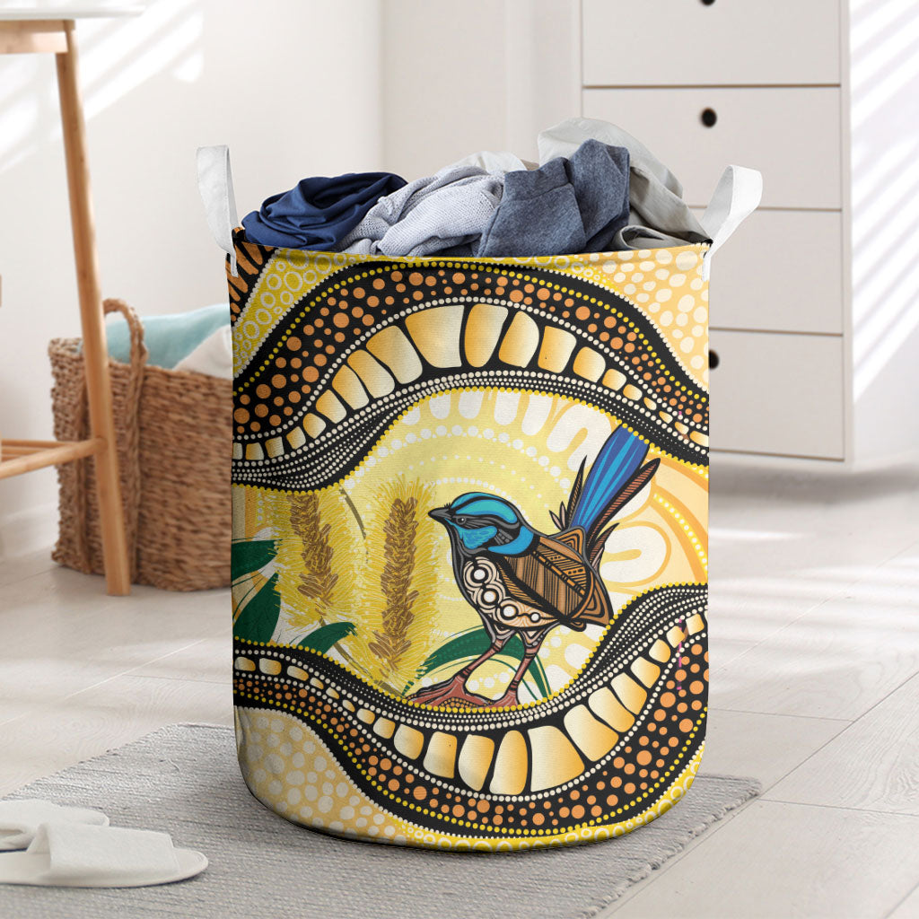 Superb Fairywren Bottlebrush Australia Indigenous Art Laundry Basket