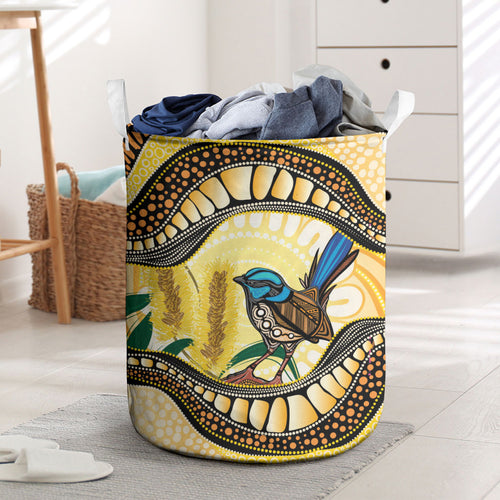 Superb Fairywren Bottlebrush Australia Indigenous Art Laundry Basket