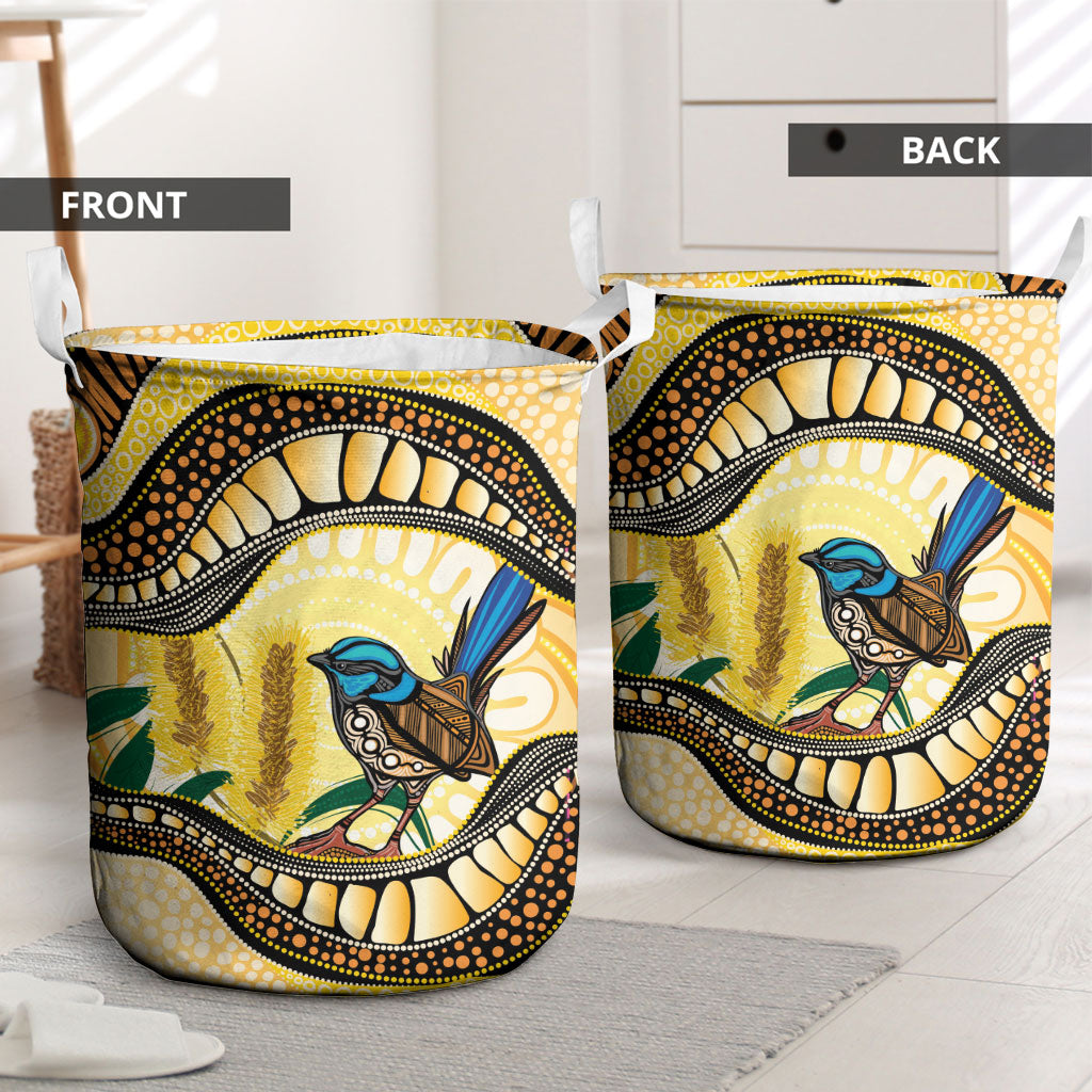 Superb Fairywren Bottlebrush Australia Indigenous Art Laundry Basket