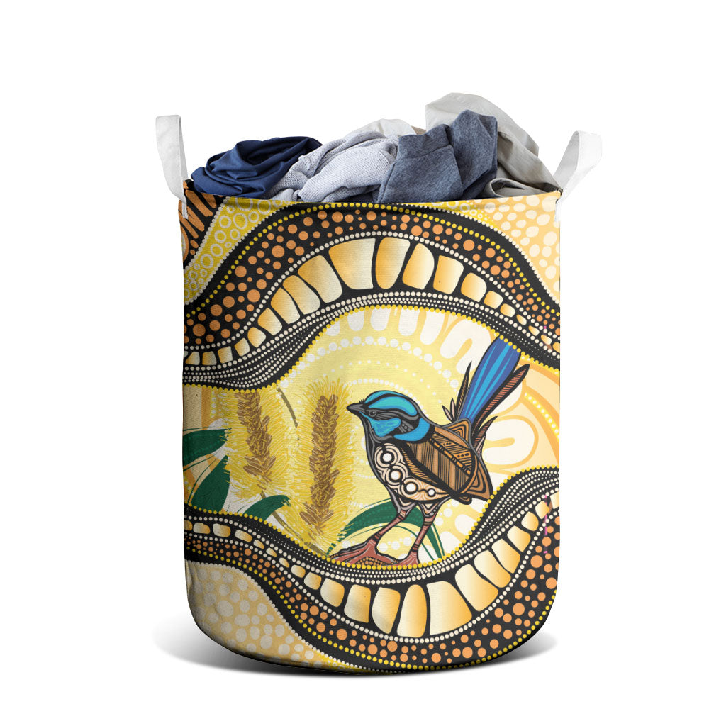 Superb Fairywren Bottlebrush Australia Indigenous Art Laundry Basket