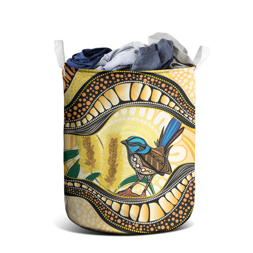 Superb Fairywren Bottlebrush Australia Indigenous Art Laundry Basket