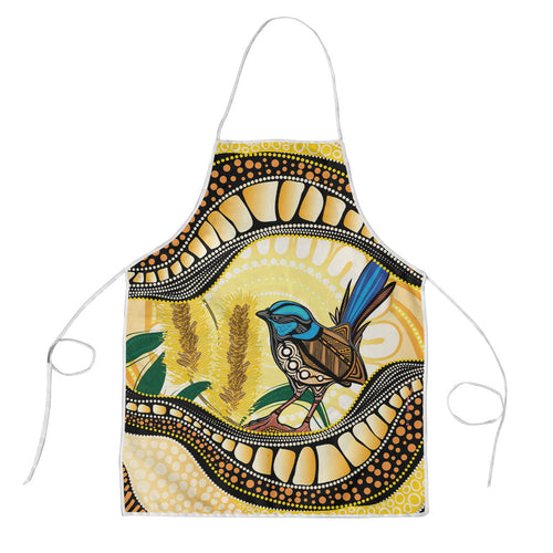 Superb Fairywren Bottlebrush Australia Indigenous Art Apron