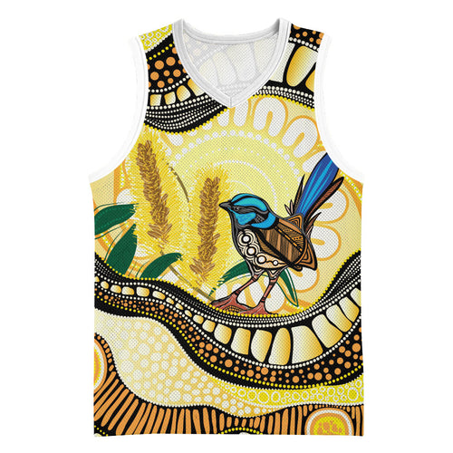 Superb Fairywren Bottlebrush Australia Indigenous Art Basketball Jersey