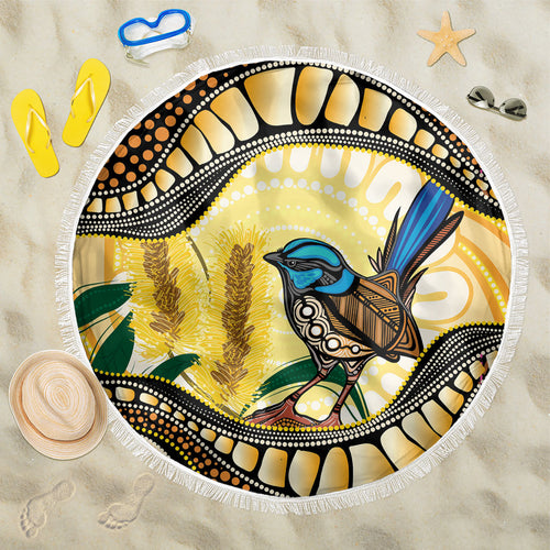 Superb Fairywren Bottlebrush Australia Indigenous Art Beach Blanket