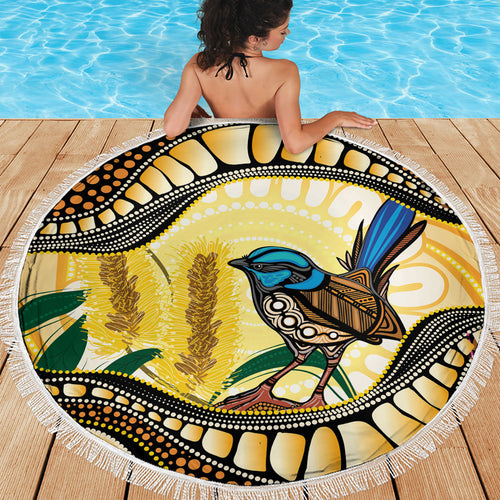 Superb Fairywren Bottlebrush Australia Indigenous Art Beach Blanket