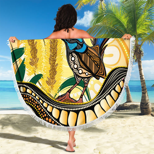 Superb Fairywren Bottlebrush Australia Indigenous Art Beach Blanket