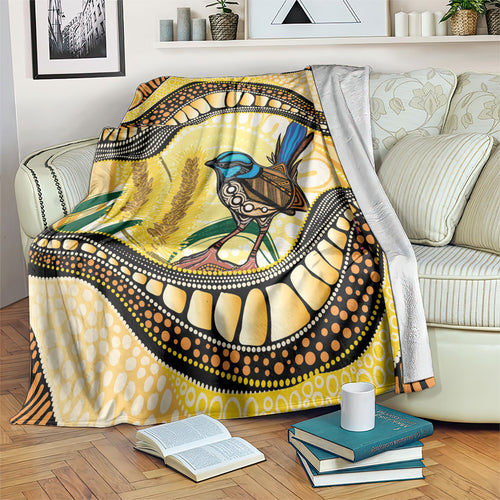 Superb Fairywren Bottlebrush Australia Indigenous Art Blanket