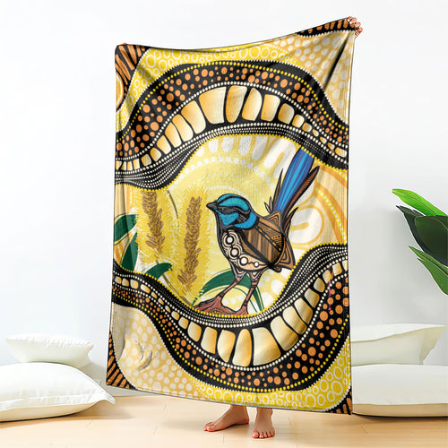 Superb Fairywren Bottlebrush Australia Indigenous Art Blanket
