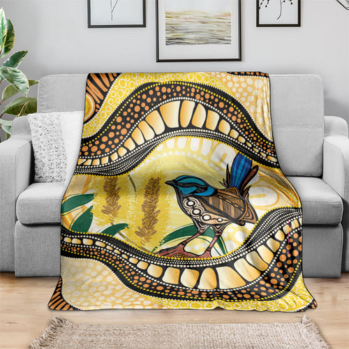 Superb Fairywren Bottlebrush Australia Indigenous Art Blanket